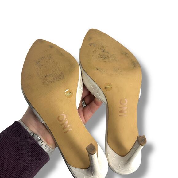 INC International Concepts Heels Size 7 White Mock Croc Pointy Toe Stilleto Mule - Picture 6 of 12